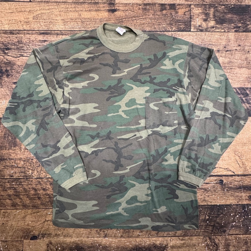 Mens‎ Camouflage Long Sleeve Pocket T Shirt Made in USA Cotton Blend Size L